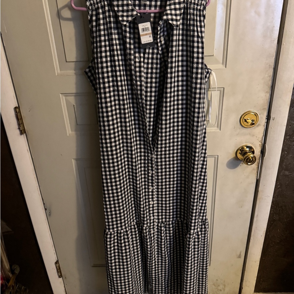 Tommy Hilfiger Black and White Gingham Midi Dress